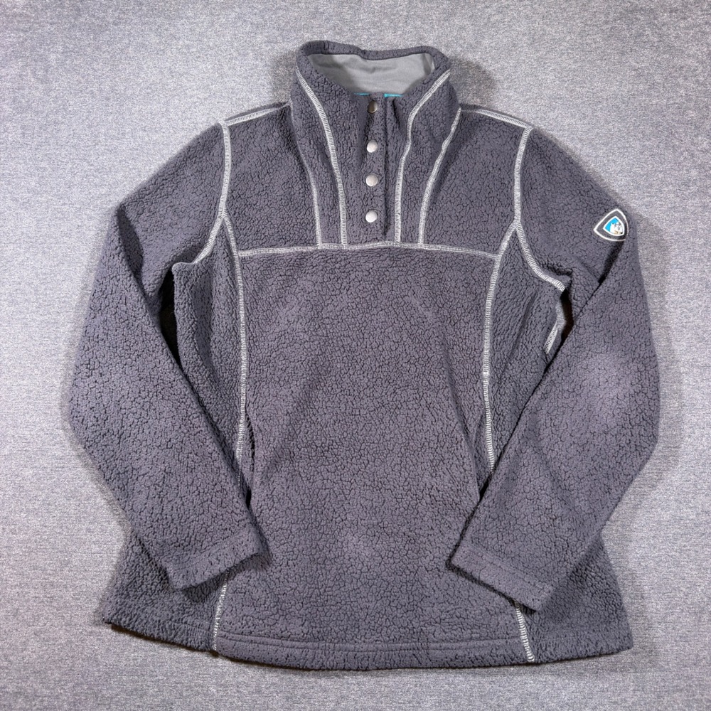 KUHL Fleece Pullover Womens Small Gray Winter Snap Neck Sweatshirt Hiking Gorp